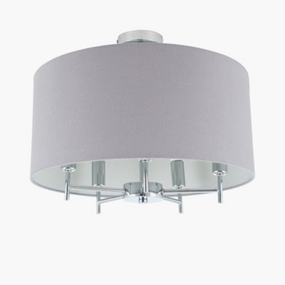 Large Linen Ceiling Pendant Light With Drum Lampshade