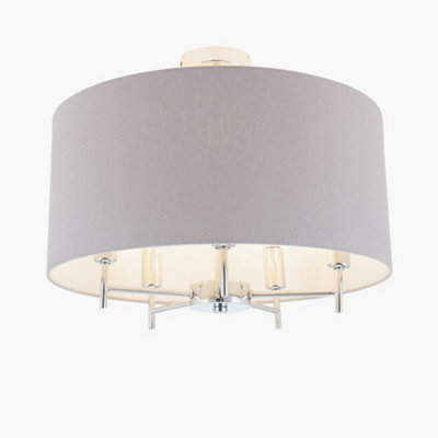 Large Linen Ceiling Pendant Light With Drum Lampshade