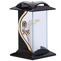 Large Memorial Grave Lantern (26x16x16cm) - Black with LED Candle Included - Funeral Cemetery Decorations - Grave Ornaments