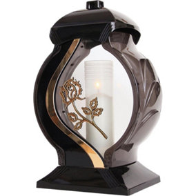 Large Memorial Grave Lantern (34.5x24.5x14cm) - Black with Paraffin Candle Included - Funeral Cemetery Decoration- Grave Ornaments