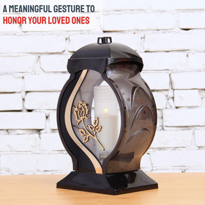 Large Memorial Grave Lantern (34.5x24.5x14cm) - Black with Paraffin Candle Included - Funeral Cemetery Decoration- Grave Ornaments - 5