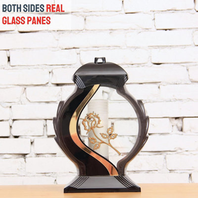 Large Memorial Grave Lantern (34.5x24.5x14cm) - Black with Paraffin Candle Included - Funeral Cemetery Decoration- Grave Ornaments - 6