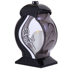 Large Memorial Grave Lantern (34 x 19 x 14 cm) - Black with LED Candle Included - Funeral Cemetery Decorations - Grave Ornaments