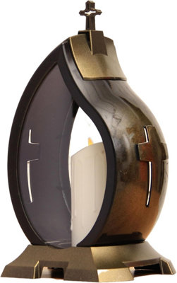 Large Memorial Grave Lantern (36.5x22.5x17cm) - Black with LED Candle Included - Funeral Cemetery Decorations - Grave Ornaments