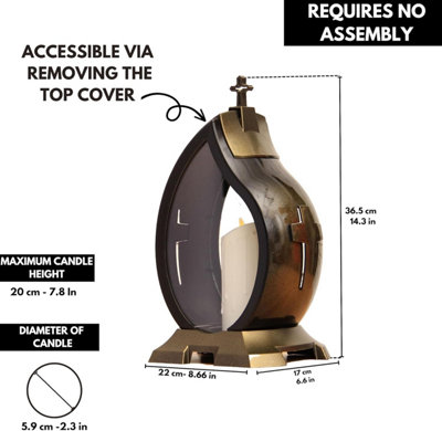 Large Memorial Grave Lantern (36.5x22.5x17cm) - Black with LED Candle Included - Funeral Cemetery Decorations - Grave Ornaments - 3