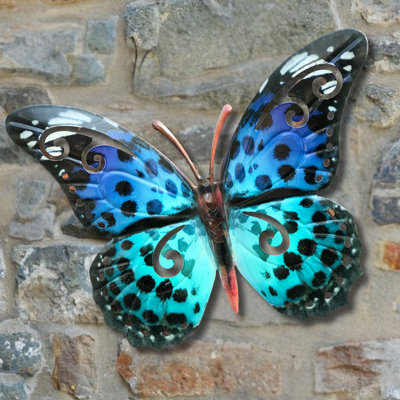 Large metal blue and green Butterfly home or garden wall decoration
