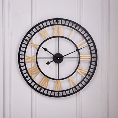 Large Metal Decorative Modern Skeleton Wall Clock with Roman Numerals 80cm