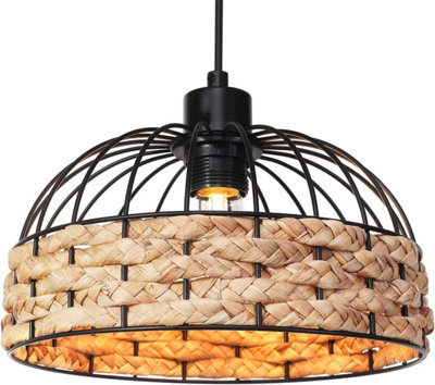 Large Metal & Jute Rope Light Shade, Retro Black