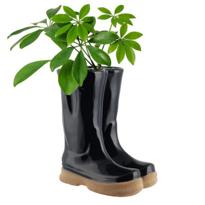 Large Midnight Blue Wellington Boot Planter Ceramic Indoor Outdoor Garden Flower Plant Pot