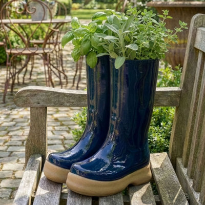 Large Midnight Blue Wellington Outdoor Boot Garden Planter Pot | DIY at B&Q