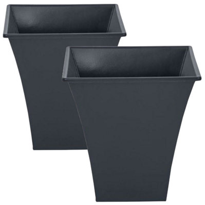 Large Milano Tall Planter Square Plastic Garden Flower Plant Pot Gloss Finish - Black
