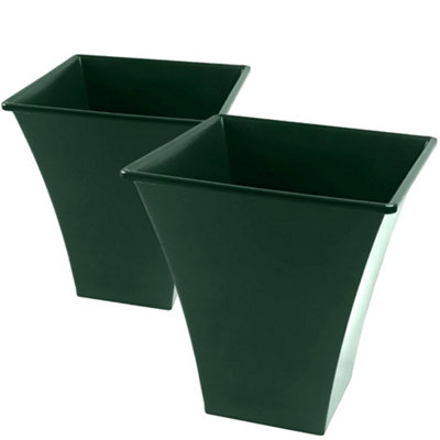 Large Milano Tall Planter Square Plastic Garden Flower Plant Pot Gloss  Finish - Green Metallic