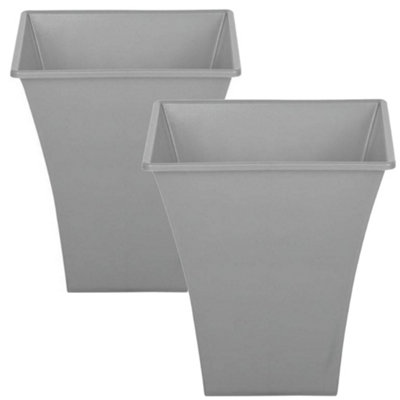Large Milano Tall Planter Square Plastic Garden Flower Plant Pot Gloss Finish - Silver Grey