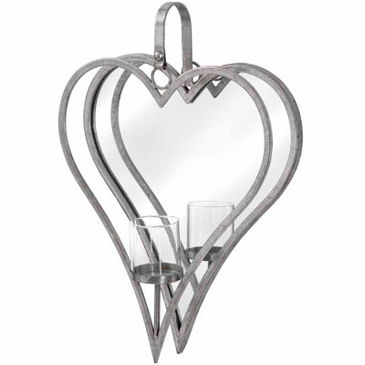 Large Mirrored Heart Candle Holder Metal/Glass L9 x W36 x H50 cm