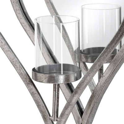 Large Mirrored Heart Candle Holder - Metal/Glass - L9 x W36 x H50 cm - Antique Silver