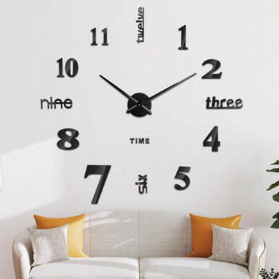 Large Modern 3D Stick On Wall Clock Silent Ticking Diy Frameless Funky ...
