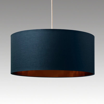 Large Modern Cylinder Ceiling Pendant/Table Lampshade Drum Light in Navy with Copper Lining
