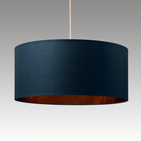 Large Modern Cylinder Ceiling Pendant/Table Lampshade Drum Light in Navy with Copper Lining