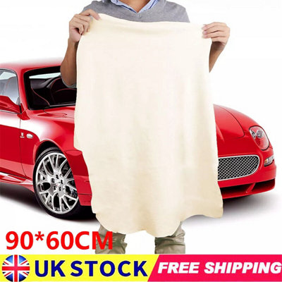 Large Natural Chamois Leather Car Drying Cloth 90x60cm - Streak-Free Finish