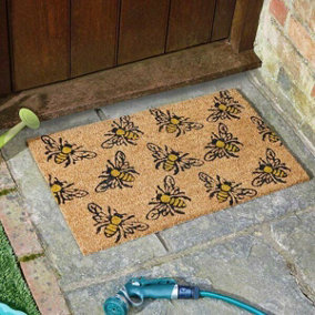 Large Natural Coir Door Mat Bumblebee Bee Non Slip Indoor Outdoor Home Garden