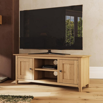 Large solid oak corner deals tv unit