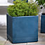 Large Navy Blue Ribbed Finish Fibre Clay Indoor Outdoor Garden Plant Pots Houseplant Flower Planter