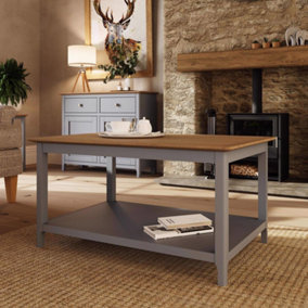 Large Oak Coffee Table With Storage Shelf - Dove Grey