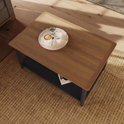 Large Oak Coffee Table With Storage Shelf - Graphite Blue