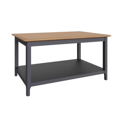 Large Oak Coffee Table With Storage Shelf - Graphite Blue