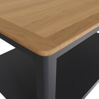 Large Oak Coffee Table With Storage Shelf - Graphite Blue