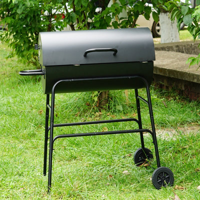 Large Oil Drum Charcoal BBQ Grill Barbecue Warming Rack Portable Wheels Stand