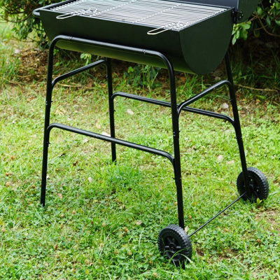 Large Oil Drum Charcoal BBQ Grill Barbecue Warming Rack Portable Wheels Stand