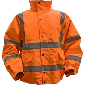 LARGE Orange Hi-Vis Jacket with Quilted Lining - Elasticated Waist - Work Wear