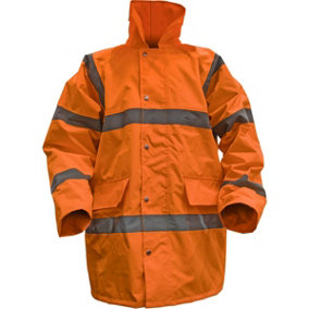 LARGE Orange Hi-Vis Motorway Jacket with Quilted Lining - Retractable Hood