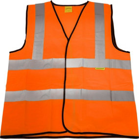 LARGE Orange Hi Vis Waistcoat - Work Site Road Builder Contractor - Safety Wear