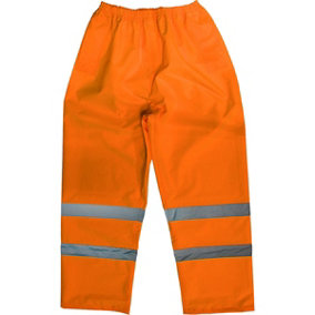 LARGE Orange Hi-Vis Waterproof Trousers - Elasticated Waist Adjustable Ankles