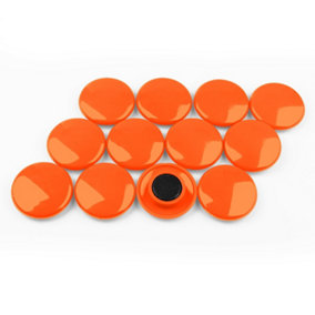 Large Orange Planning Office Magnets for Fridge, Whiteboard, Noticeboard, Filing Cabinet - 40mm dia x 8mm high - Pack of 12