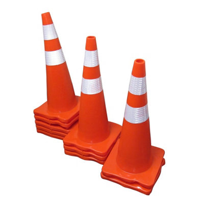 6-Pack 18" Orange Safety Traffic Cones With 3M Reflective Stripe – Wide Body, Made In USA – 1850-6