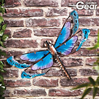 Large Outdoor Metal Dragonfly Blue & Purple Garden Wall Art Colourful Glass Decoration