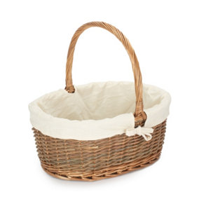 Large Oval Unpeeled Willow Shopping Basket With White Lining