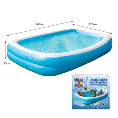 Large Paddling Pool Inflatable 2. 6m Jumbo Family Pool, Blue