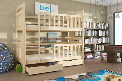 Large Pine Seb Wooden Bunk Bed for Kids with Bonnell Mattresses (H)1710mm (W)1980mm (D)980mm with Efficient Storage