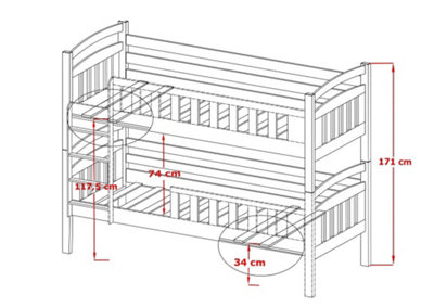 Large Pine Seb Wooden Bunk Bed for Kids with Bonnell Mattresses (H)1710mm (W)1980mm (D)980mm with Efficient Storage