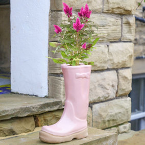 Large Pink Wellington Garden Boots Planter