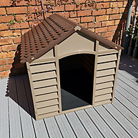 Large Plastic Dog Kennel House in Brown 86cm x 84cm x 82cm