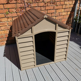 Large Plastic Dog Kennel House in Brown 86cm x 84cm x 82cm