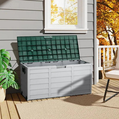 LARGE PLASTIC GARDEN STORAGE BOX OUTDOOR WATERPROOF DECK CONTAINER ...