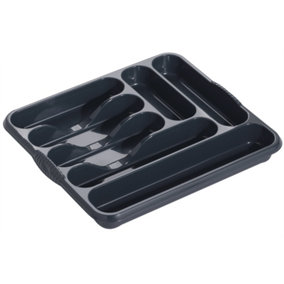 Large Plastic Kitchen Cutlery Tray Organiser Holder Drawer Insert Tidy Storage - Black
