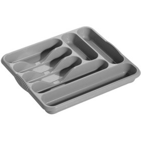 Large Plastic Kitchen Cutlery Tray Organiser Holder Drawer Insert Tidy Storage - Silver