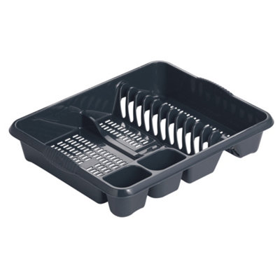 Large Plastic Kitchen Plaste Dish Drainer Rack Draining Board Cutlery  Holder - Black